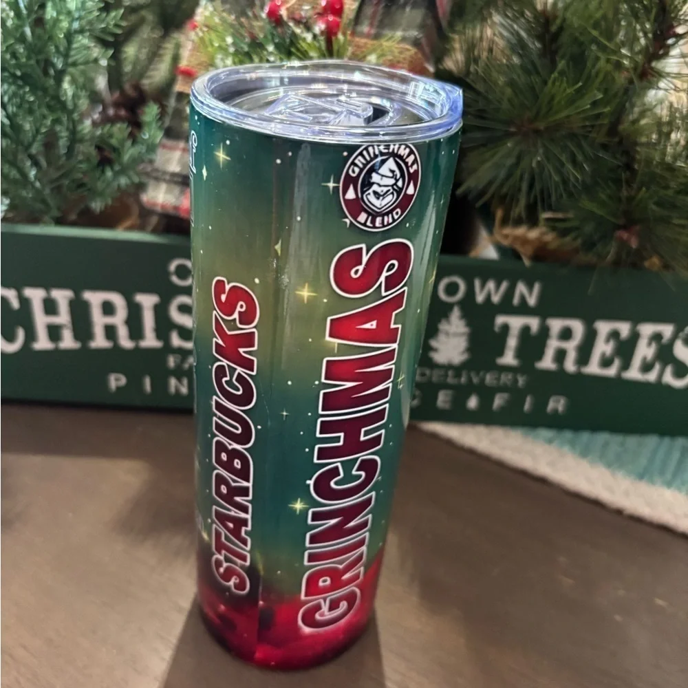 Grinch Christmas Tumbler Travel Cup with Lid & Reusable Straw